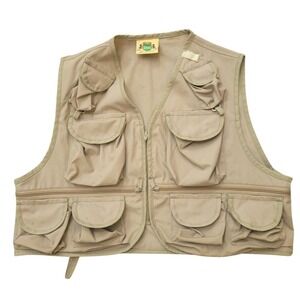 Ideal Vintage Fishing Vest Tan Multi-Pocket Utility USA‎ Mens L